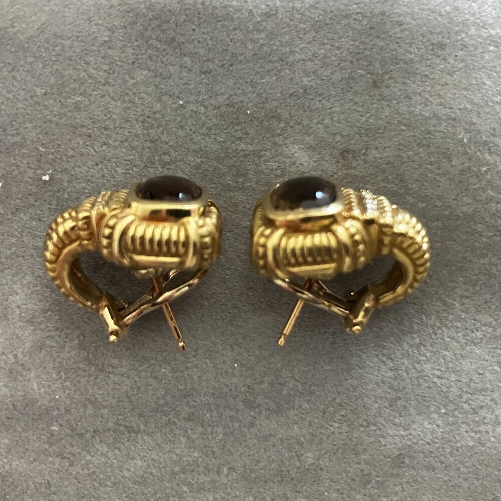Vintage Judith Ripka Topaz, Diamond and 18K Gold Clip on, Pierced Earrings - Picture 2 of 3